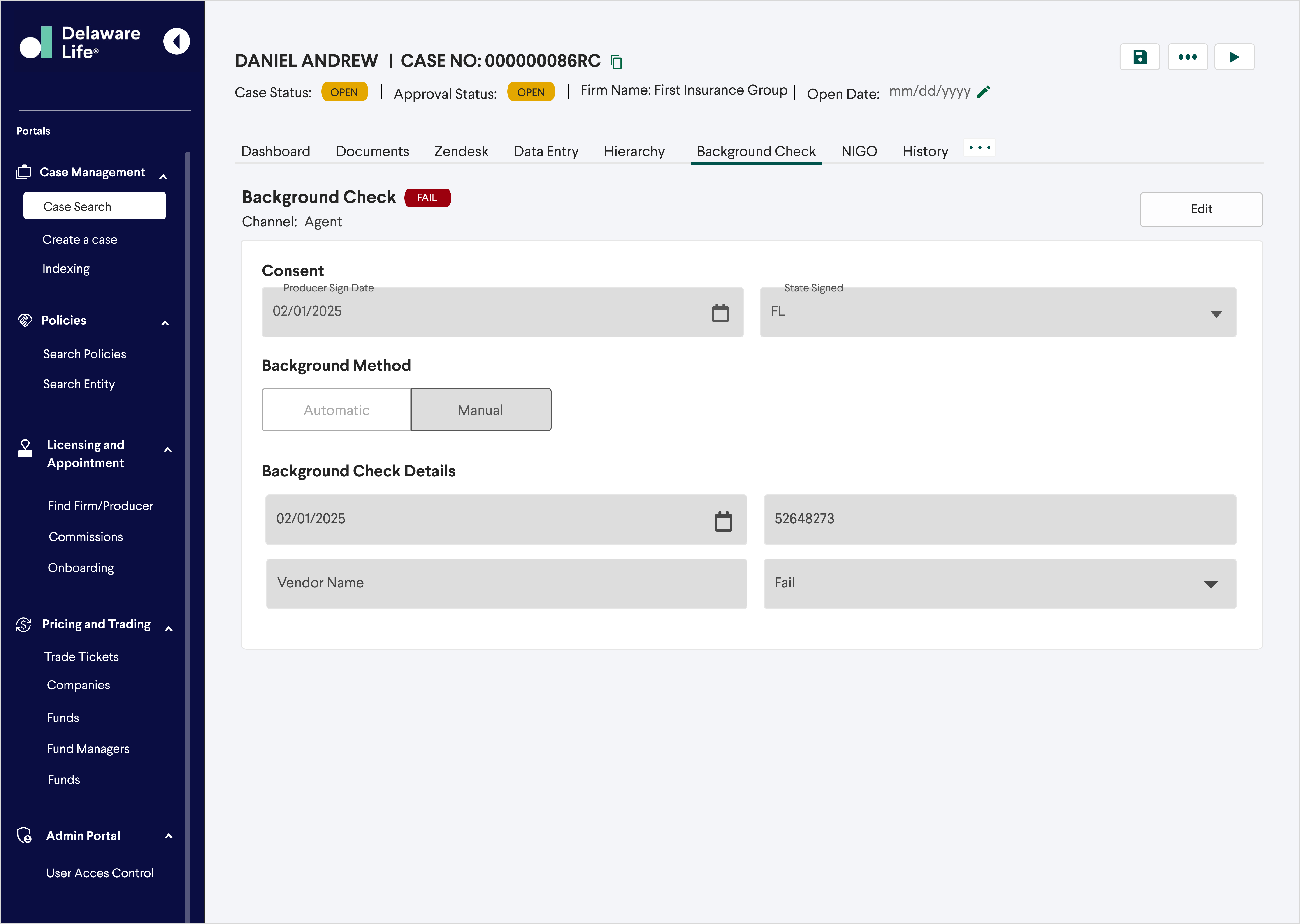 Background check review interface